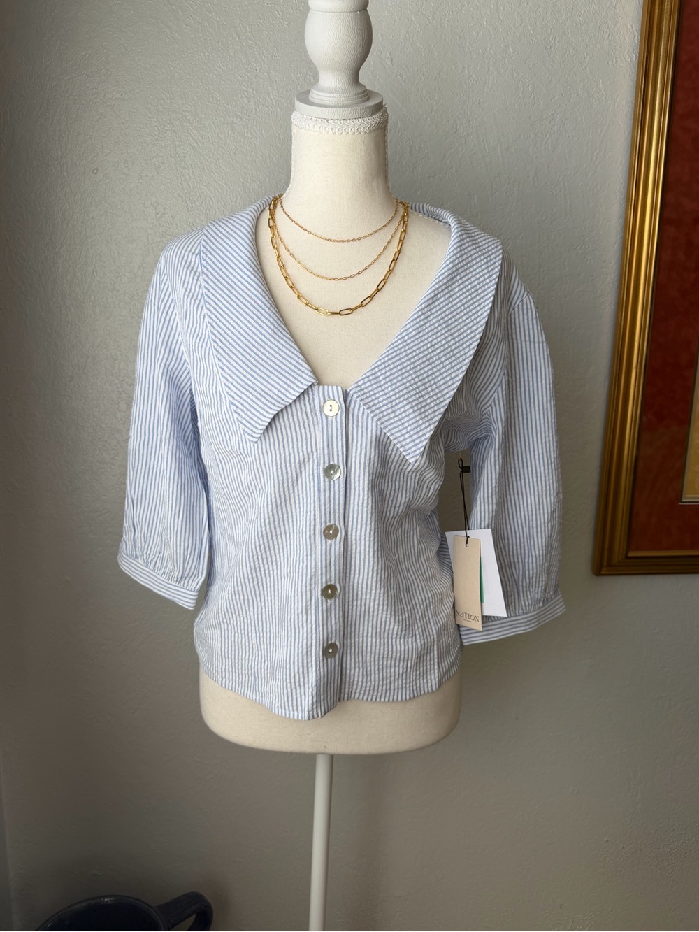 93 NWT Nation Los Angeles Veronica Blouse with 3/4 Sleeves Small $218 Retail